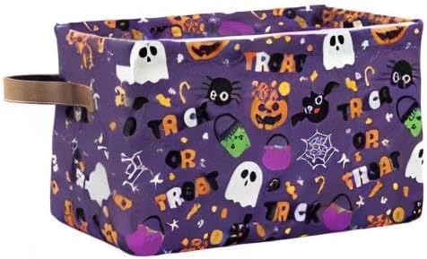 Happy Halloween Purple Storage Basket Fabric Kitchen Baskets Pumpkin Skull Ghost Bat Trick or Treat Open Home Storage Bins Boxes Foldable for Candy Toy Decorations Baskets 16×12×8 Inches