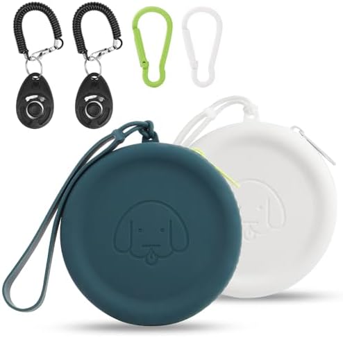 Silicone Dog Treat Pouch Small Bag,2PCS Pet Walking Bag for Dog and Cat,Pocket Size,Easy to Clean,Odorless,Zipper Design,Moisture-Proof,Travel Walking Bag,Portable Training Bag(Drak Green&White)