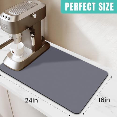 Coffee Mat Super Absorbent Dish Drying Mat Coffee Bar Mat 16"x 24", Grey