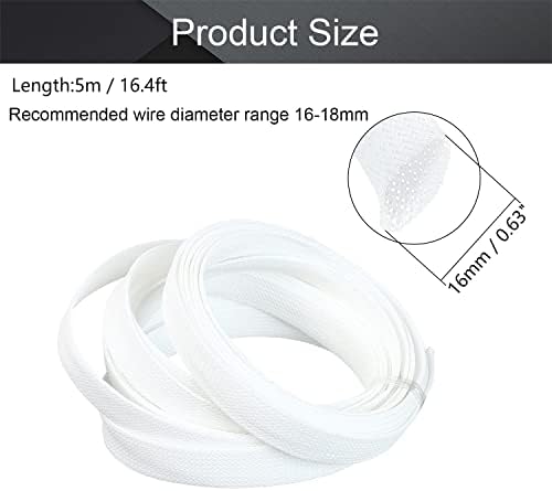 Othmro 16.4ft Length PET Flexible Expandable Braided Cable Sleeves 0.62inch Width Wire Loom Sleeving and Organizers Flexible Wire Mesh Sleeves for TV Audio PC Cords from Pets Chewing White