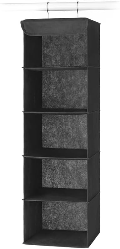 Whitmor 5 Tier Shelf Hanging Closet Organizer, Hanging Shelves with 2 Sturdy Metal Hooks,Foldable(Black) (Pack of 6)