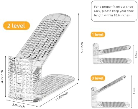 JOYZAN Clear Shoe Slots Organizer 16 Pack Adjustable Shoe Stackers for Closet Shoe Storage Space Savers 50% Shoe Rack Holder for Sneakers and Heels