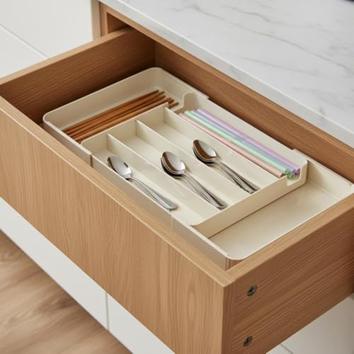 Drawer Organizer Expandable Cutlery Tray Utensil Holder Drawer Divider With Variable Width PET Structure Removable Dividers Suitable for kitchen