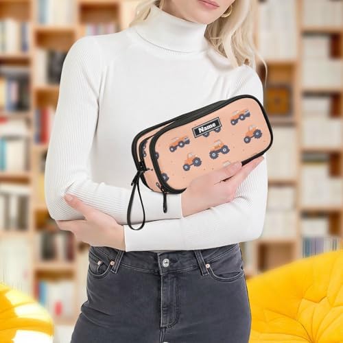 KLL Custom Large Capacity Pencil Bag Girls Cute Pencil Case High School Portable trucks Car Peach