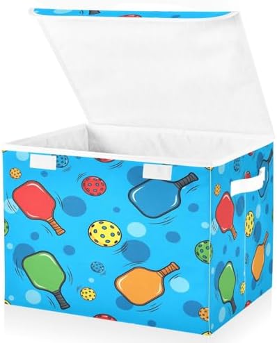 Pickleballs and Rackets Storage Bins with Lids Foldable Storage Basket with Handles Collapsible Large Fabric Organizer Containers for Clothes Shelves Closet Office Home