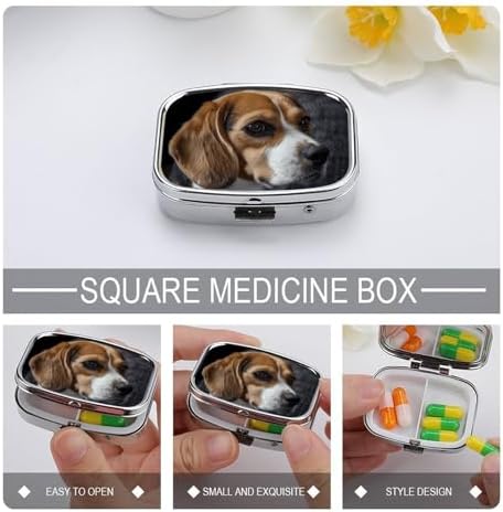 Travel Ovely Pet Dog Beagle Pill Case 2 Compartments Small Pill Organizer for Fish Oil Vitamin Supplement Portable Daily Pill Box for Pocket Purse Medicine Storage