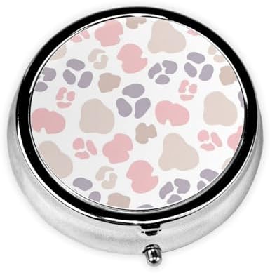 Portable Pill Box, Cute Round Container, Mini Organizer for Daily Meds, Purse Pocket Case for Commute Scenarios, Pink Rose Gold Cheetah Skin Wild Animal Leopard Print