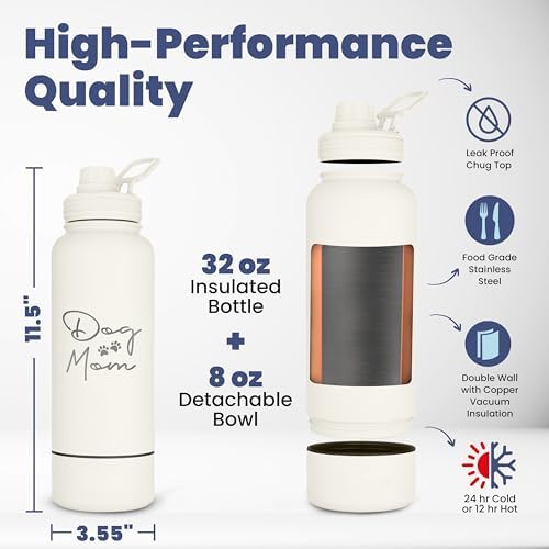 Rubyloo The Original Doggy Bag Backpack (Dusty Pink) & 32 oz Insulated Water Bottle with Attached 8 oz Bowl (Dog Mom) – Dog Travel Backpack & Hydration Set