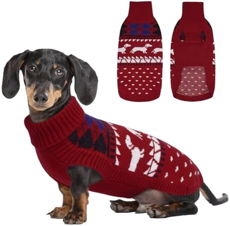 Lelepet Mini Dachshund Sweater Turtleneck Dog Sweaters for Small Dogs XS-XL | Pullover Knitted Dog Coat,Cold Weather Dachshund Clothes, Fall/Winter Cozy Outfit for Wiener Dogs,Stretchy Knitwear,XS,Red