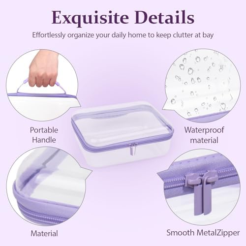 3 PCS Clear Zipper Pouches with Handle, Diaper Bag Organizer, Clear Makeup Bags Hardshell Toy Storage Bins with Zipper Toiletry Pouch Bag for Cosmetics Pencils Puzzles, Building Blocks(Purple)
