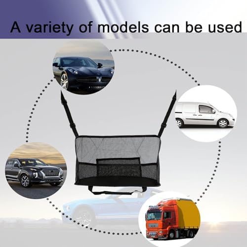 Car Net Pocket Handbag Holder, Organizer Mesh Bag Between Seats, Driver Storage Netting Pouch for Handbag Purse, Universal Accessory for Women and Men, Pet/Kids Car Barrier (Black)