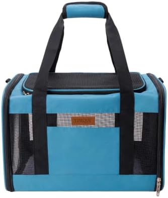 YUNIQUE Soft-Sided Cat & Dog Carrier for Pets Up to 15 Lbs, Airline Approved Collapsible Travel Puppy Carrier with Lightweight Fabric Design (Blue)