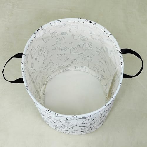 Round Laundry Basket Collapsible Storage Hamper Organizer Cat | Waterproof Canvas Foldable Baskets with sturdy Handles Multi-scene Organizer for Home Play Bedroom Gift Bin