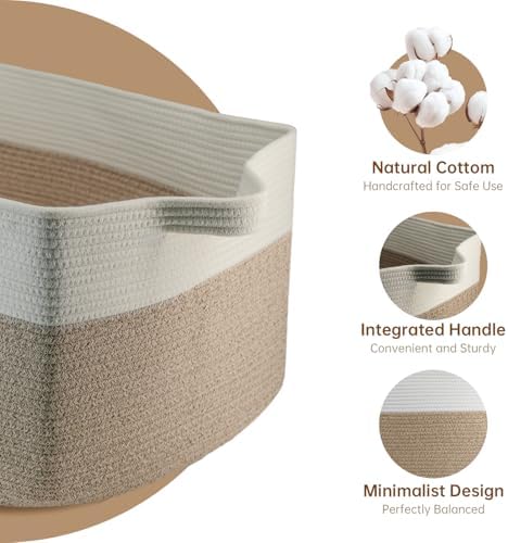 75L Large Basket 22" x 17" x 12",Large Blanket Basket with Handle,woven Cotton Rope baskets for storage,Storage Baskets for Organizing