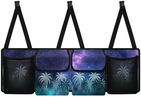 Starry Night Vacation Style Hanging Organizer for Car Trunk Auto Back Seat Storage Bag with 2 Pockets 2 Mesh Pouches Collapsible Detachable Automotive Interior Accessories