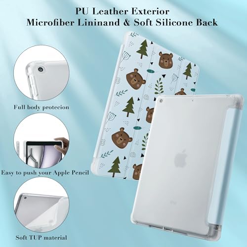Cute Bear Case for 12.9" iPad Pro 2022/2021/2020/2018, Clear TPU Smart Stand Back Cover with Pencil Holder, Auto Wake/Sleep Foldable Shockproof Protective Case