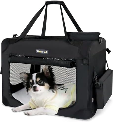 Large Cat Carrier for Cats Collapsible Soft Pet XL Crate for Large/Medium Cats 15lbs+ Car Travel Portable Bag with Water Bottle Slot Ideal for Long Trips (Black, 20.0"L x 14.0"W x 14.0"H)