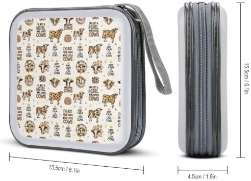 Hard Plastic DVD Storage Sunflower Cow CD Storage Binder Disc Wallet | 40 Capacity CD Holder Case, Scratch-Resistant, Zipper Closure for Home Office Car, Sunflower Cow Print Art