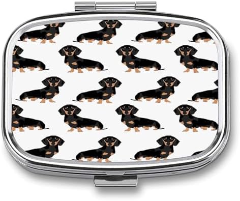 Square Pill Organizer Small Pill Box Dachshund Weiner Pet Dogs Pill Case for Pocket Purse Travel Pill Container Daily Portable Medicine Vitamin Container for Vitamins Fish Oil and Supplements
