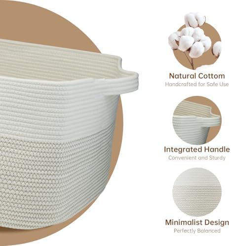 75L Large Basket 22" x 17" x 12",Large Blanket Basket with Handle,woven Cotton Rope baskets for storage,Storage Basket for Organizing,Blanket Basket living Room