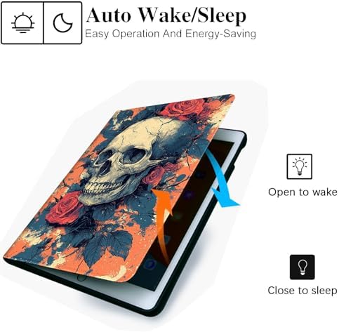 for Microsoft Surface Go 4/3/2/1-10.5" 2021 Tablet Case,Auto Wake/Sleep,Adjustable Stand Protective Cover - Skull Rose