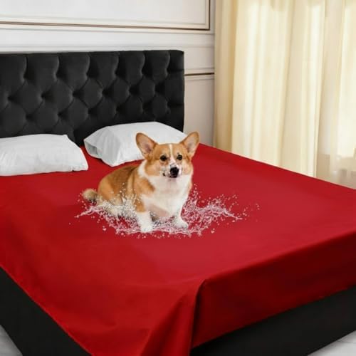 Tisancy Lightweight Waterproof Blanket Queen Size, 78" x 82" Thin Summer Bed Protector Sheet with TPU Layer, Washable Stain Resistant Mattress Cover for Bed, Sofa and Pet Use, Red