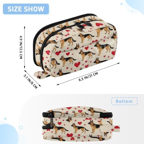 JUNZAN PVC Pencil Case German Shepherd Love Heart Pet | Full Polyester & PVC Double Zipper Office Organizer Multi-compartment