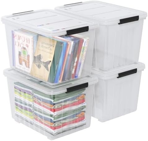 Farmoon 70 Quart Large Plastic Lidded Storage Container Bin, 4 Packs, Clear