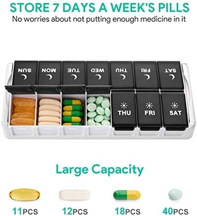 TookMag Weekly Pill Organizer 2 Times a Day, Easy Fill Medicine Pill Organizer AM PM Pill Case, Large Capacity 7 Day Pill Box for Pills/Vitamin/Fish Oil/Supplements (Patent Registered)