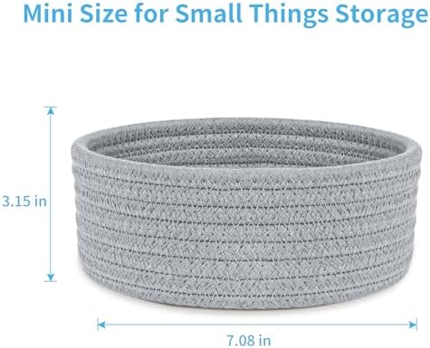 ABenkle 2 Pack Small Baskets, Cotton Rope Woven Basket, Cute Mini Tiny Storage Baskets, Decorative Boho Basket for Nursery Living Room Bedroom Shelf, Empty Gift Basket - Grey