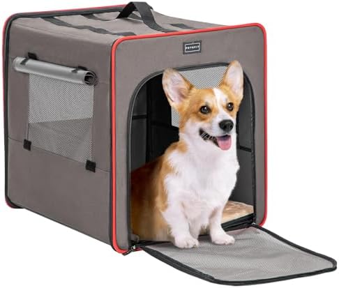 PETSFIT Portable Dog Crate, Collapsible Dog Crate - 24 Inch with Thicken Mat, Easy to Fold, Sturdy and Portable, Perfect for Traveling, Soft Dog Kennel Army Green