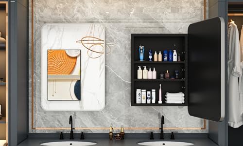 ACEMIRO 24x30 Inch Bathroom Medicine Cabinet with Mirror Metal Framed Recessed or Wall Mounted Mirror Medicine Cabinets for Bathroom Brushed Silver