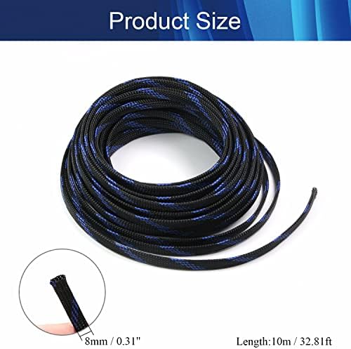 Jutagoss PET Expandable Braided Cable Sleeve, 32.8ft - 5/16 inch Black Blue Cable Management Sleeve, Wire Loom Tube Cord Protector for USB Cable, Power Cord, Audio Video and More, 1Pc