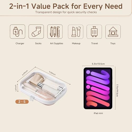 2 Pack Clear Hard Shell Zipper Case Diaper Organizer | 1.0mm Hard Shell, Upgraded Large Zipper Pulls, Clear Travel Pouches, Smooth Zipper Closure, Holds Shape