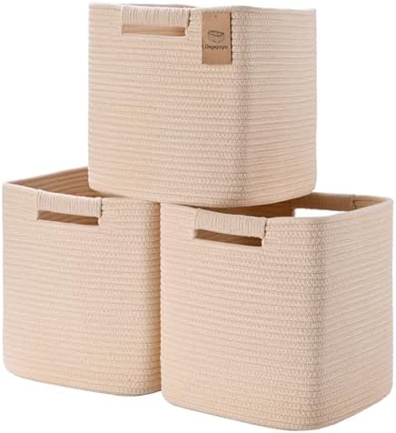 13 Inch Storage Cubes, 3 Pack Cube Storage Bins for Organizing, Cotton Rope Woven Baskets for Shelves, Bathroom, Kids Room, Closets, Baby Nursery
