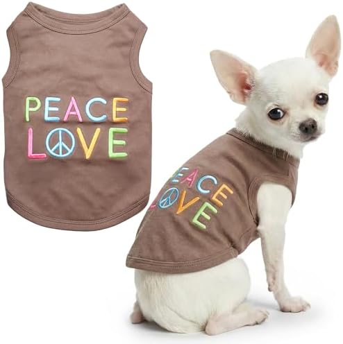 Parisian Pet Dog Shirt - 100% Cotton Peace Love Shirts for Small Dogs - Sleeveless Pet Clothes - Lightweight Dog T Shirts - Breathable Puppy Clothes - Stretchy Unisex Dogs Apparel