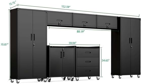 Garage Cabinet System | Heavy Duty Steel All-in-One Modular Garage Cabinet Set for Ultimate Workshop Organization | Easy Assembly Garage Storage Cabinets & Tool Bench