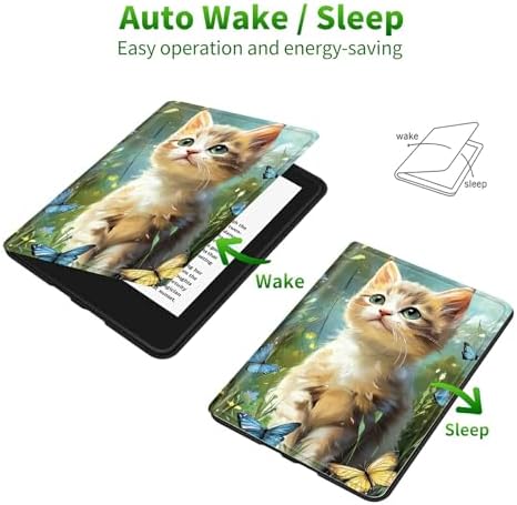 Case for Samsung Galaxy Tab S8 Plus 2022/S7 FE 2021/S7 Plus 2020 12.4" | Slim Leather Smart Cover with Multi-Angle Anti-Slip Stand [Auto Wake/Sleep] Shell for Women Men, Lawn Cat Butterfly
