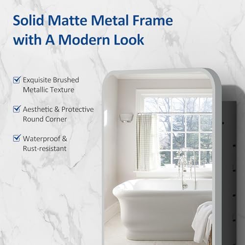 ACEMIRO 16x24 Inch Medicine Cabinet with Mirror Brushed Silver Metal Framed Recessed Bathroom Mirror Medicine Cabinet Wall Mounted