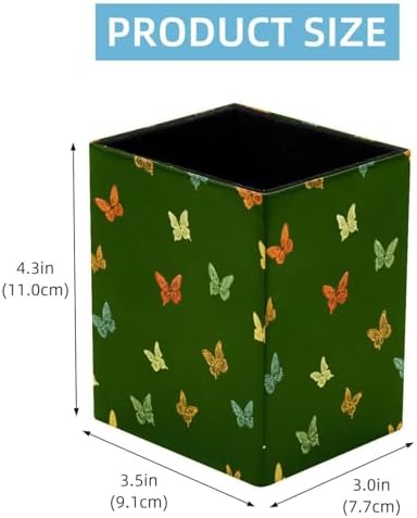Butterfly Pen Holder for Desk Decor, Rectangular PVC Leather Pencil Cup for Desk Pen Organizer, Makeup Brush Holder for School, Home, Office
