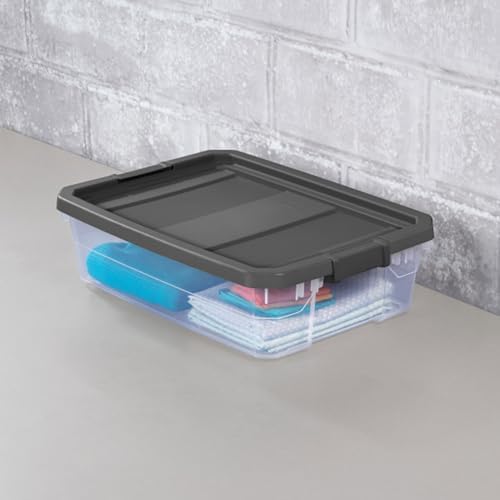 Sterilite 6-Pack Modular Stacker Box, Durable Clear Plastic Storage Bins with Latching Lids, 40 Quart - Stackable Organizing Container Boxes for Closet, Bathroom, and Office