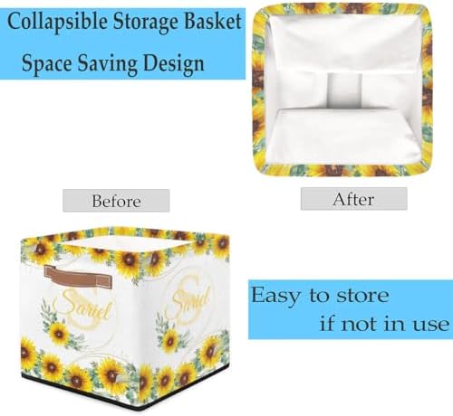 Storage Baskets for Organizing Personalized Foldable Storage Bins with Handles Custom Name Cute Basket for Boys, Girls, Pet, Clothes, Blanket, Bedroom Nursery Toy Baskets Storage Gift Sunflower