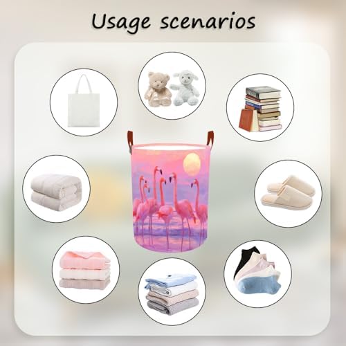 Laundry Basket 15.7x19.7 in Flamingo Sunset Hamper for Bedroom