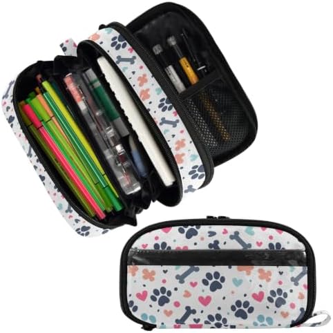 SUABO Pet Paw Bone Pencil Case Large Pen Stationery Bag | Pencil Pouch Stationery Organizer with Compartments, Transparent PVC Layer, School Office Supplies for Kids Adults