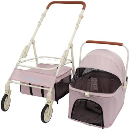 Foldable Pet Stroller Cart,Double Layer Dog&Cat Stroller for Pets (PK,PK) | Portable Pet Travel Cart with Storage, 360° Wheels & Safety Brake for Small Dogs, Cats, Outdoor Walks and Trips