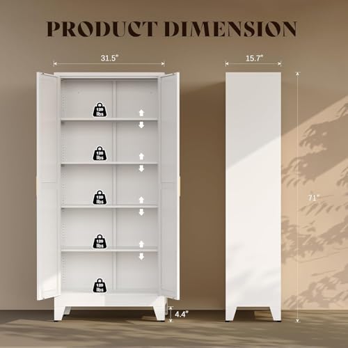71" H Steel Storage Cabinet,Heavy Duty Tool Storage Cabinet,Metal Garage Storage Cabinets,Broom Closet Storage Cabinet,Utility Cabinet,White Storage Cabinets