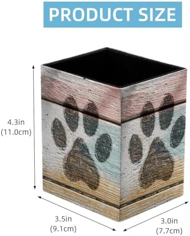 Pet Paws Pen Holder for Desk Decor, Rectangular PVC Leather Pencil Cup for Desk Pen Organizer, Makeup Brush Holder for School, Home, Office