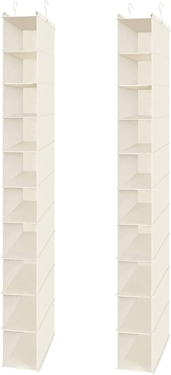 MAX Houser 2 Pack 10 Tier Slim Hanging Shoe Organizer Beige | Foldable Hanging Shoe Storage Shelf with 2 Metal Hooks, Space Saving Storage for Narrow Space
