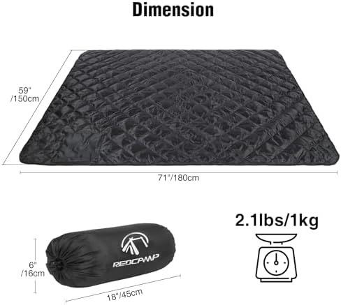 REDCAMP Large Outdoor Blanket 71"x59" Sherpa Fleece Lining, Black | Cold Weather Warm Thick Outdoor Blanket Comfy Foldable & Windproof for Camping Stadium,Car,Picnics,Pet,Trip,Machine Washable