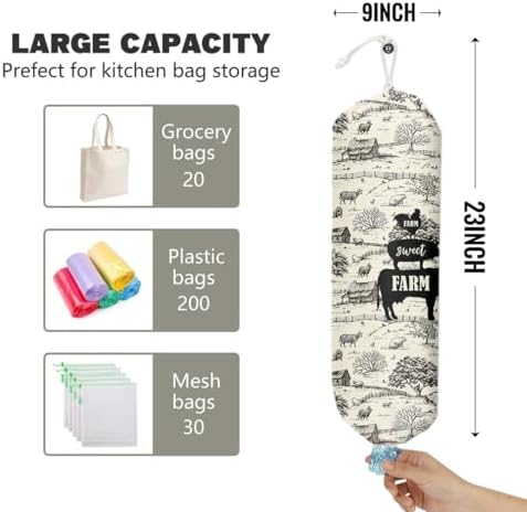 Grocery Bag Holder and Dispenser Cow Rooster Pig Plastic Bags Organizer | Garbage Shopping Trash Bags Storage for Kitchen Farmhouse Home Decor Gifts for Women Mom Grandma